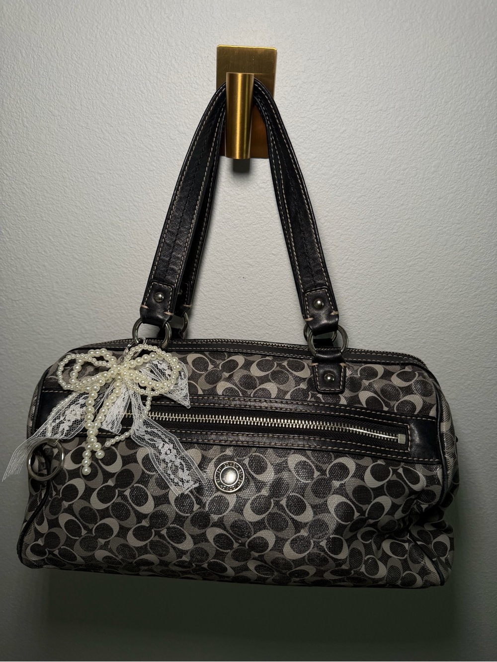Vintage coach leather canvas shoulder bag